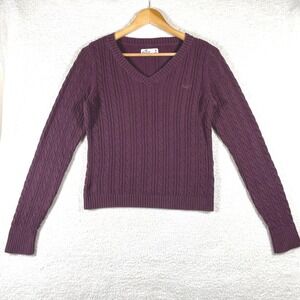 hollister co cable knit sweater ivy v-neck M tennis preppy collegiate Y2K style